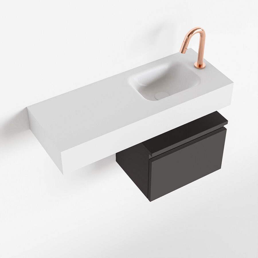 MONDIAZ ANDOR 40cm toiletmeubel dark grey. LEX 80cm wastafel talc positie rechts. Met 1 kraangat - Afbeelding 4