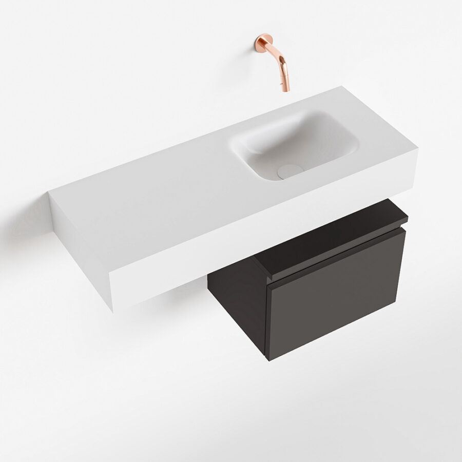 MONDIAZ ANDOR 40cm toiletmeubel dark grey. LEX 80cm wastafel talc positie rechts. Zonder kraangat - Afbeelding 4