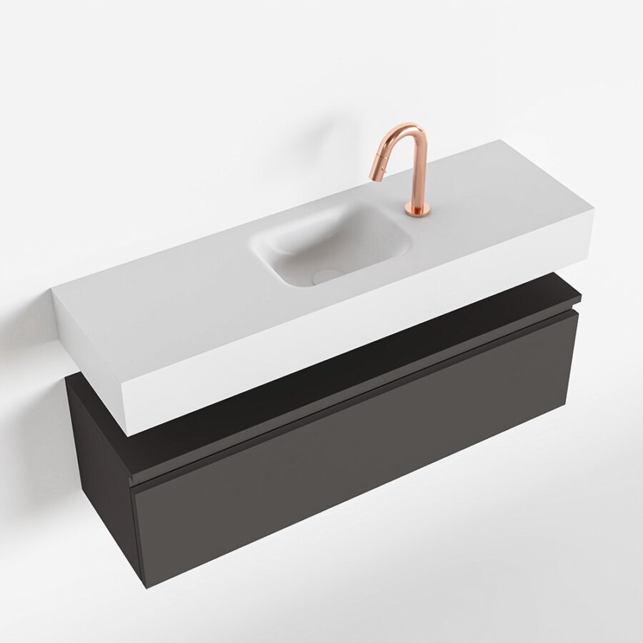 MONDIAZ ANDOR 100cm toiletmeubel dark grey. LEX 100cm wastafel talc positie midden. Met 1 kraangat - Afbeelding 4