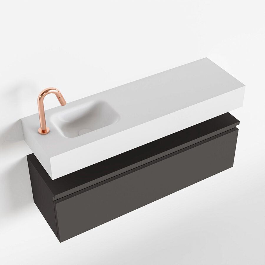MONDIAZ ANDOR 100cm toiletmeubel dark grey. LEX 100cm wastafel talc positie links. Met 1 kraangat - Afbeelding 4