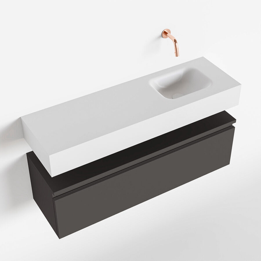 MONDIAZ ANDOR 100cm toiletmeubel dark grey. LEX 100cm wastafel talc positie rechts. Zonder kraangat - Afbeelding 4