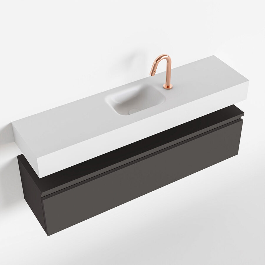 MONDIAZ ANDOR 120cm toiletmeubel dark grey. LEX 120cm wastafel talc positie midden. Met 1 kraangat - Afbeelding 4