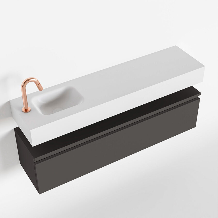 MONDIAZ ANDOR 120cm toiletmeubel dark grey. LEX 120cm wastafel talc positie links. Met 1 kraangat - Afbeelding 4