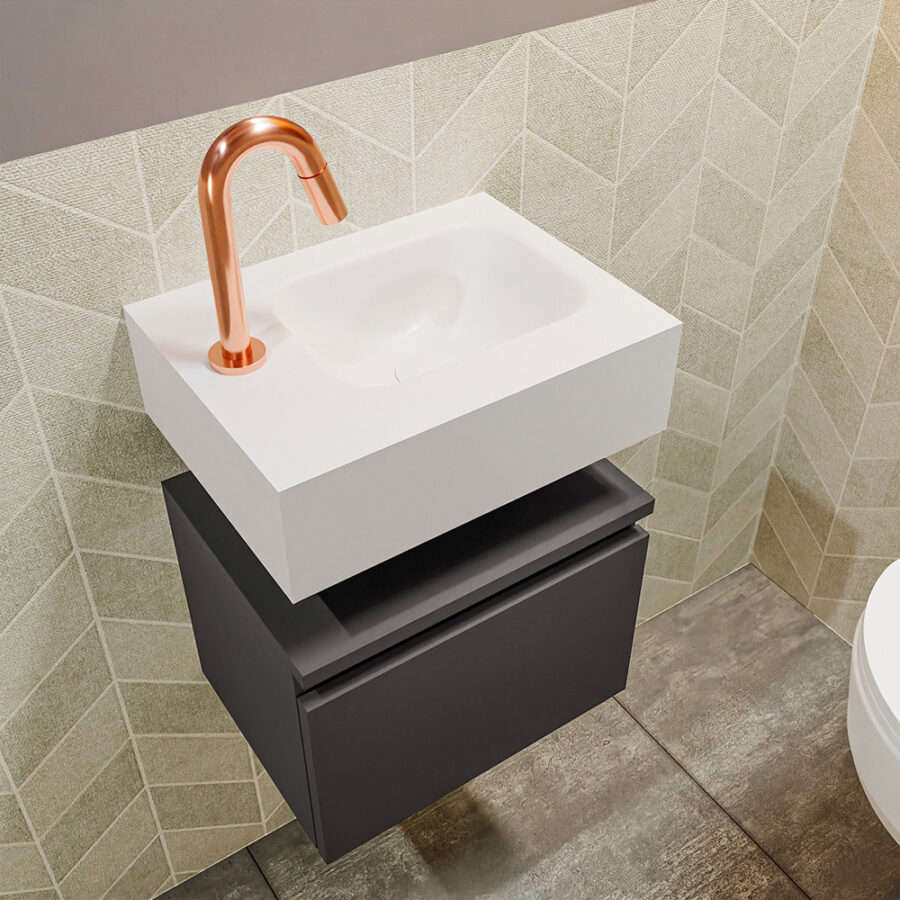 MONDIAZ ANDOR 40cm toiletmeubel dark grey. LEX 40cm wastafel talc positie rechts. Met 1 kraangat - Afbeelding 2