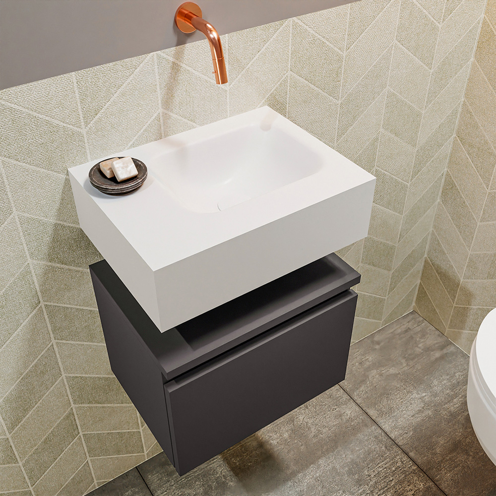 MONDIAZ ANDOR 40cm toiletmeubel dark grey. LEX 40cm wastafel talc positie rechts. Zonder kraangat - Afbeelding 2