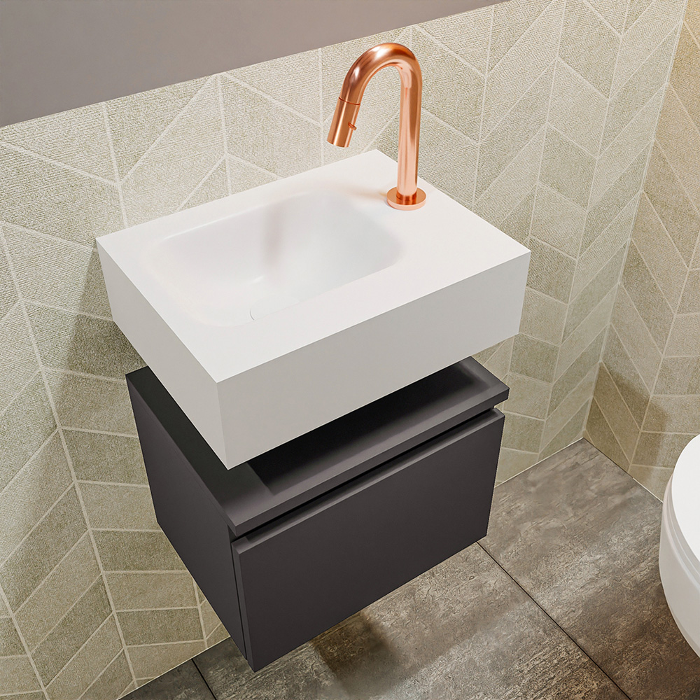 MONDIAZ ANDOR 40cm toiletmeubel dark grey. LEX 40cm wastafel talc positie links. Met 1 kraangat - Afbeelding 2