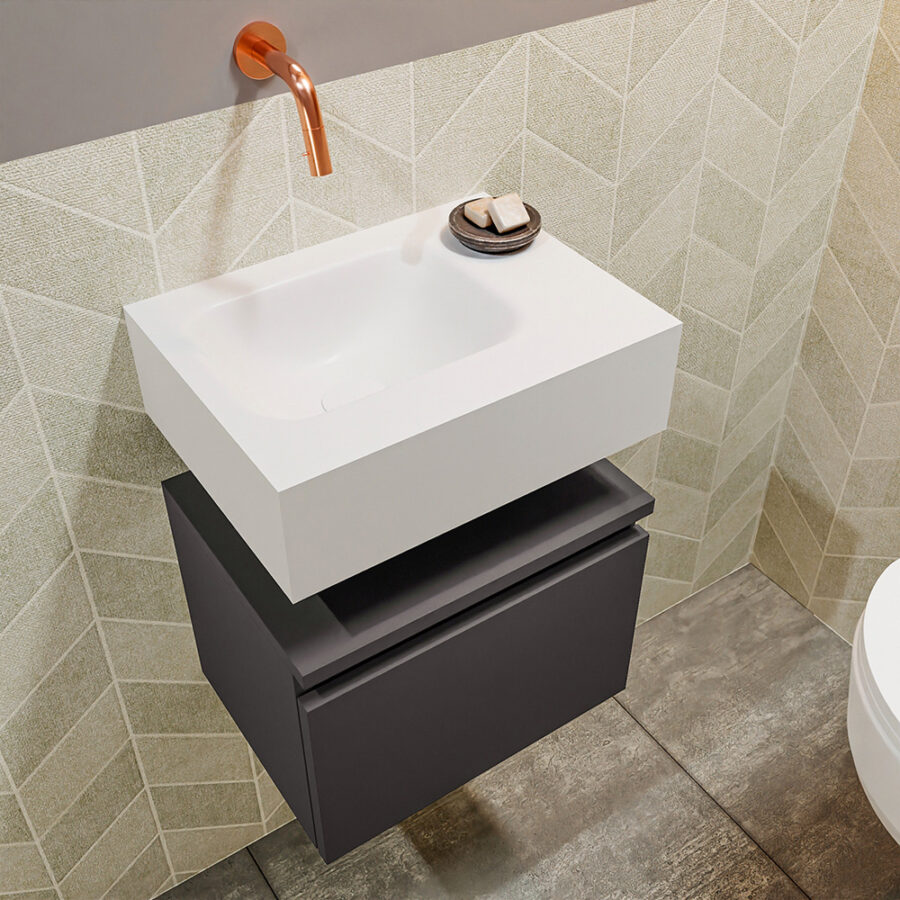 MONDIAZ ANDOR 40cm toiletmeubel dark grey. LEX 40cm wastafel talc positie links. Zonder kraangat - Afbeelding 2
