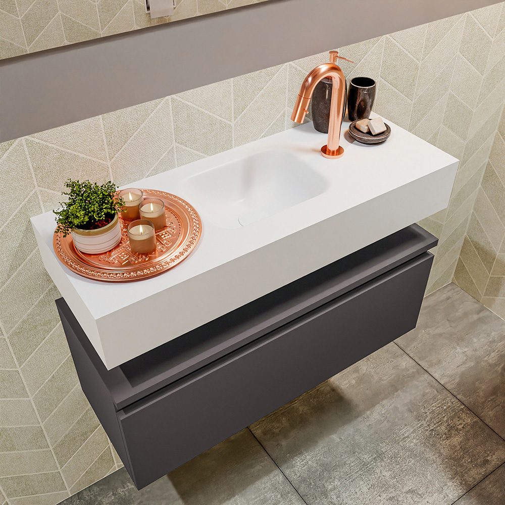 MONDIAZ ANDOR 80cm toiletmeubel dark grey. LEX 80cm wastafel talc positie midden. Met 1 kraangat - Afbeelding 2