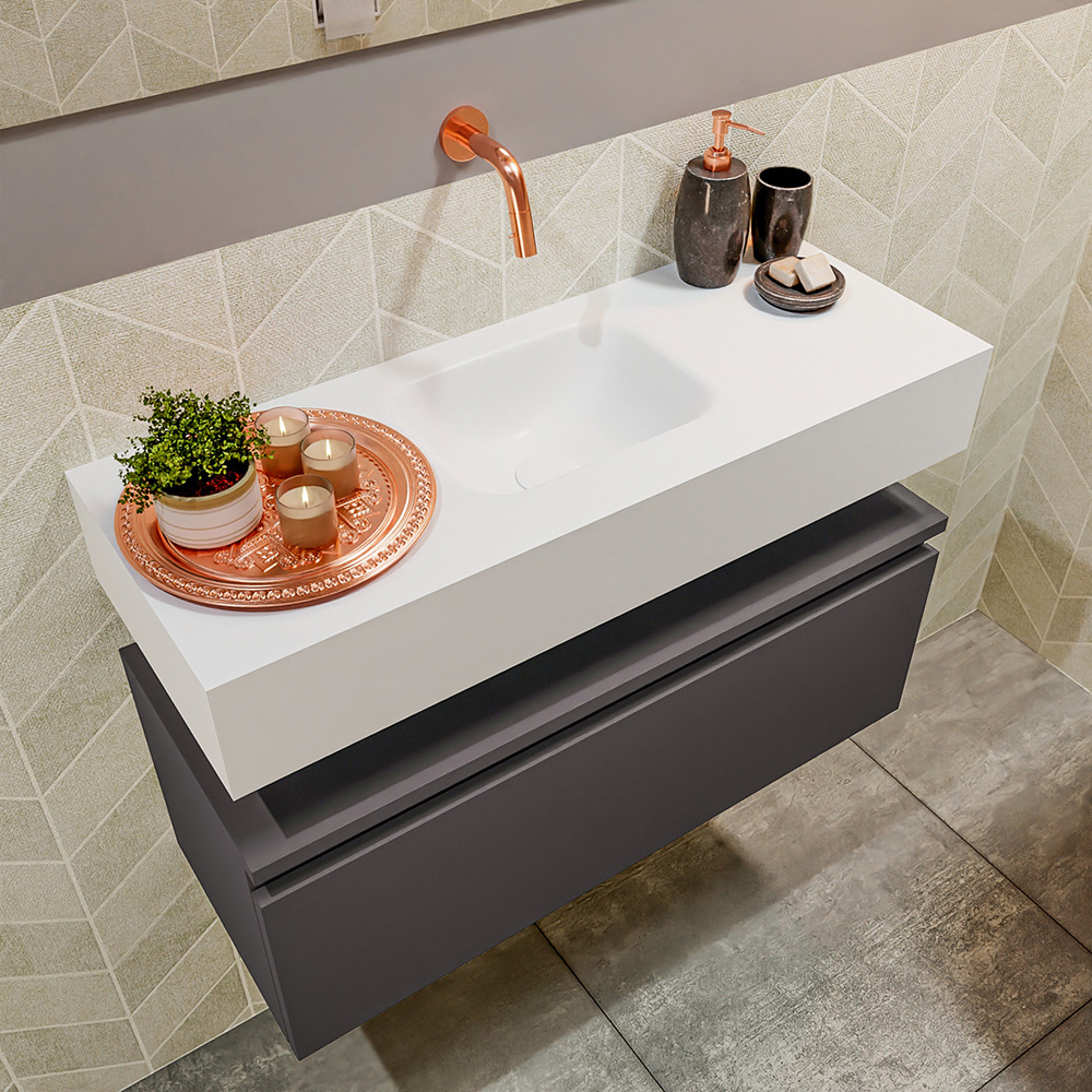 MONDIAZ ANDOR 80cm toiletmeubel dark grey. LEX 80cm wastafel talc positie midden. Zonder kraangat - Afbeelding 2