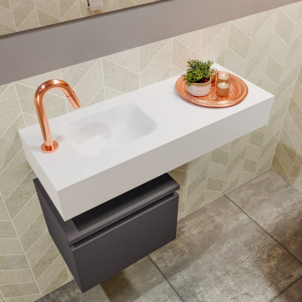 MONDIAZ ANDOR 40cm toiletmeubel dark grey. LEX 80cm wastafel talc positie links. Met 1 kraangat - Afbeelding 2