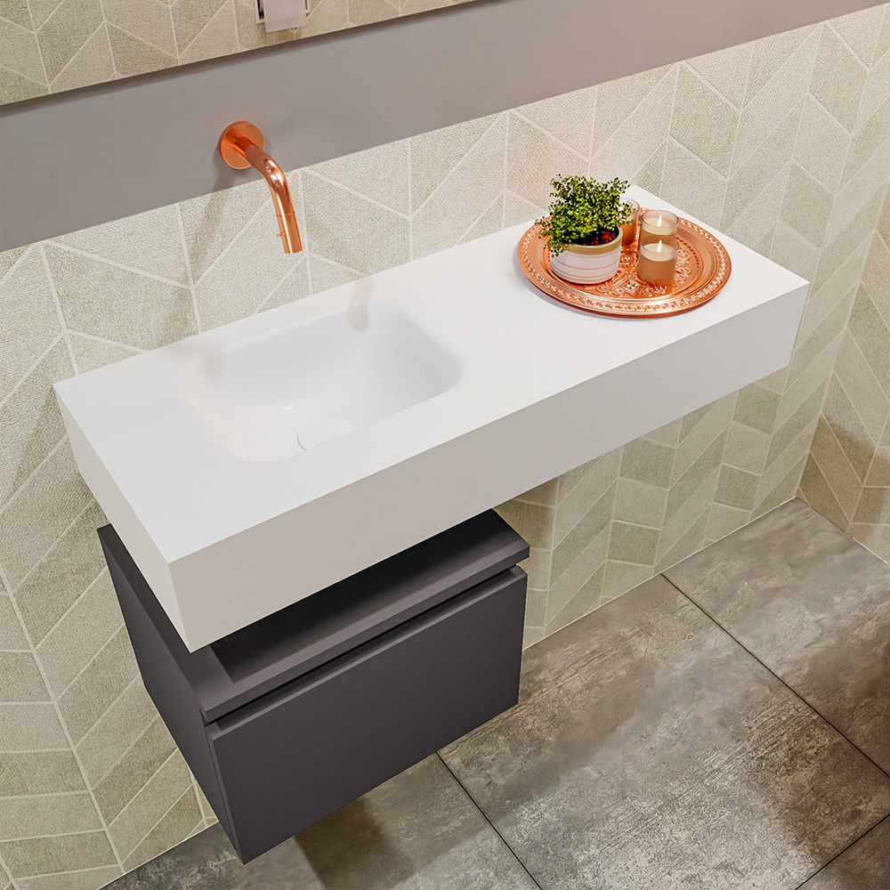 MONDIAZ ANDOR 40cm toiletmeubel dark grey. LEX 80cm wastafel talc positie links. Zonder kraangat - Afbeelding 2