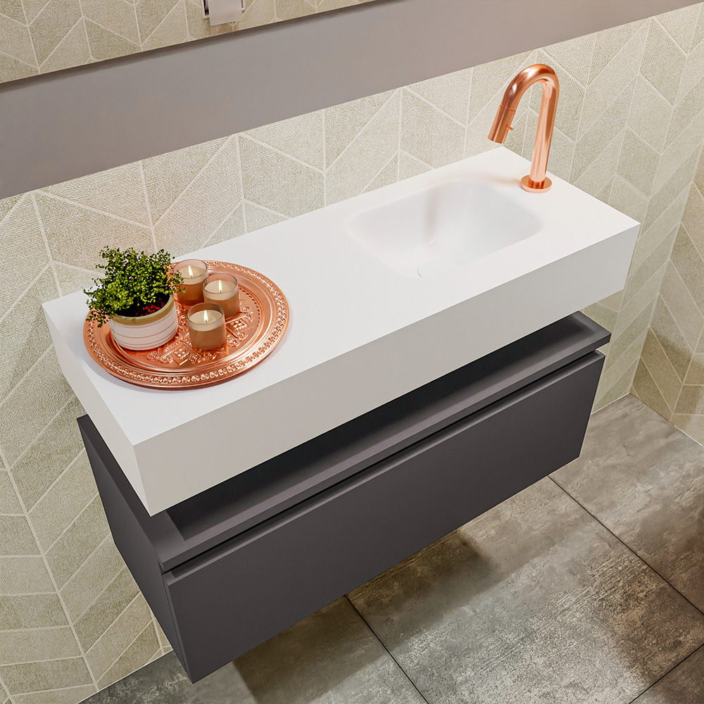 MONDIAZ ANDOR 80cm toiletmeubel dark grey. LEX 80cm wastafel talc positie rechts. Met 1 kraangat - Afbeelding 2