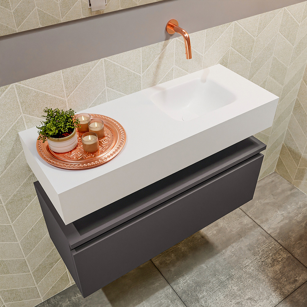 MONDIAZ ANDOR 80cm toiletmeubel dark grey. LEX 80cm wastafel talc positie rechts. Zonder kraangat - Afbeelding 2