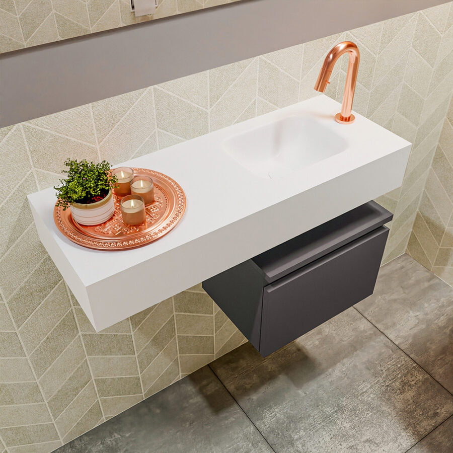 MONDIAZ ANDOR 40cm toiletmeubel dark grey. LEX 80cm wastafel talc positie rechts. Met 1 kraangat - Afbeelding 2