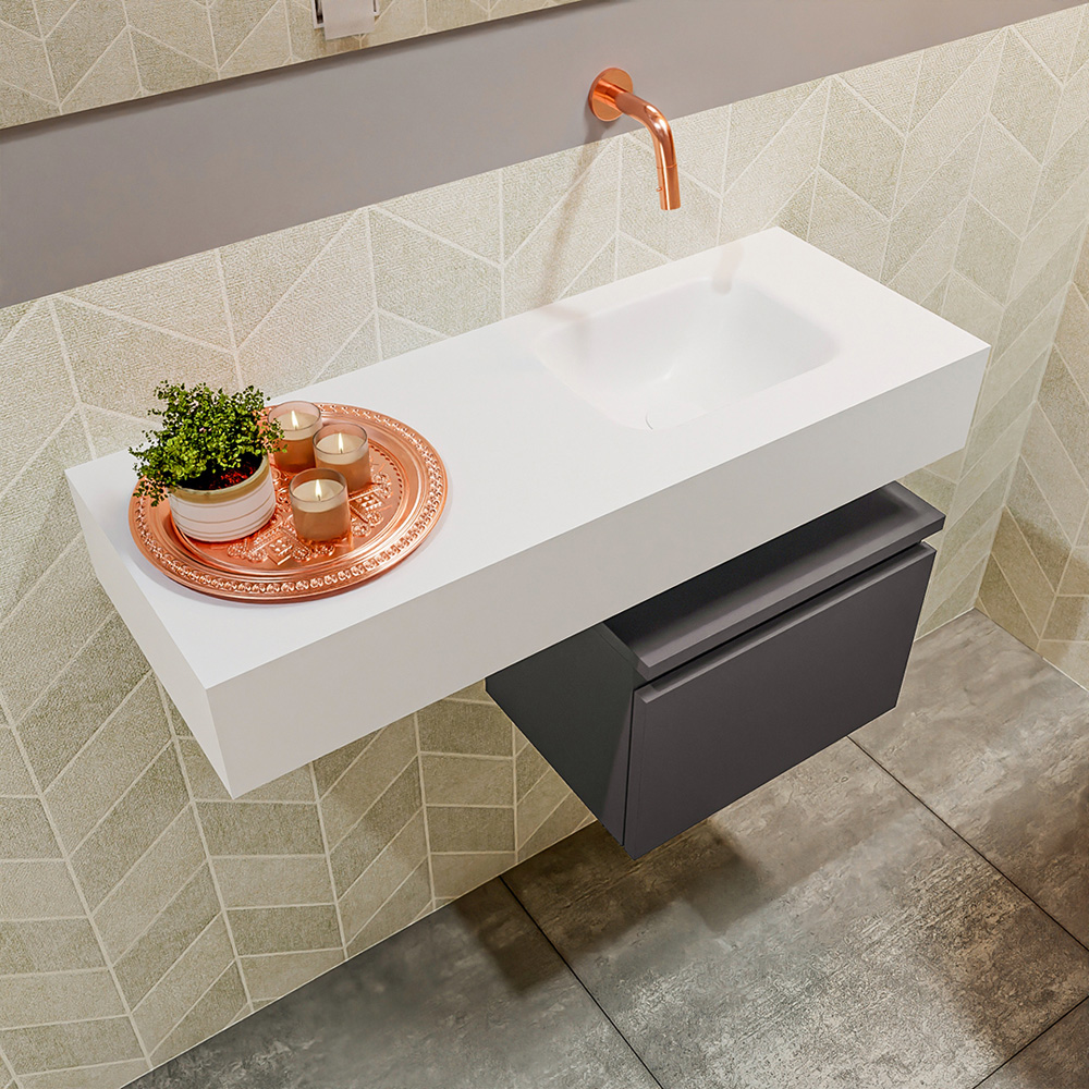 MONDIAZ ANDOR 40cm toiletmeubel dark grey. LEX 80cm wastafel talc positie rechts. Zonder kraangat - Afbeelding 2