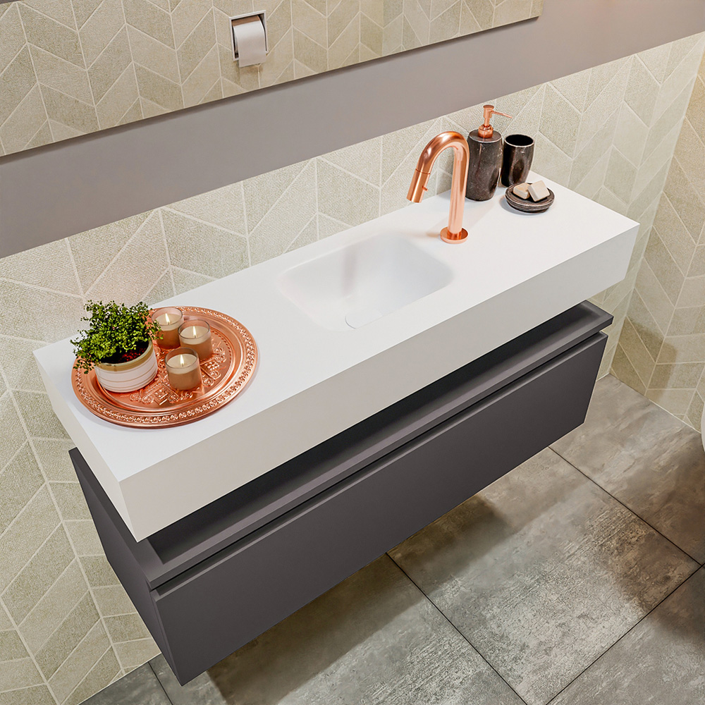 MONDIAZ ANDOR 100cm toiletmeubel dark grey. LEX 100cm wastafel talc positie midden. Met 1 kraangat - Afbeelding 2