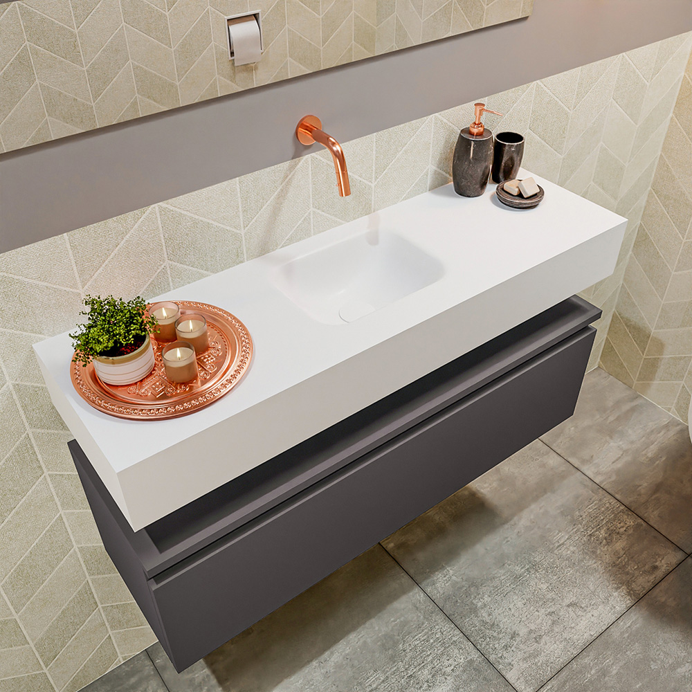 MONDIAZ ANDOR 100cm toiletmeubel dark grey. LEX 100cm wastafel talc positie midden. Zonder kraangat - Afbeelding 2