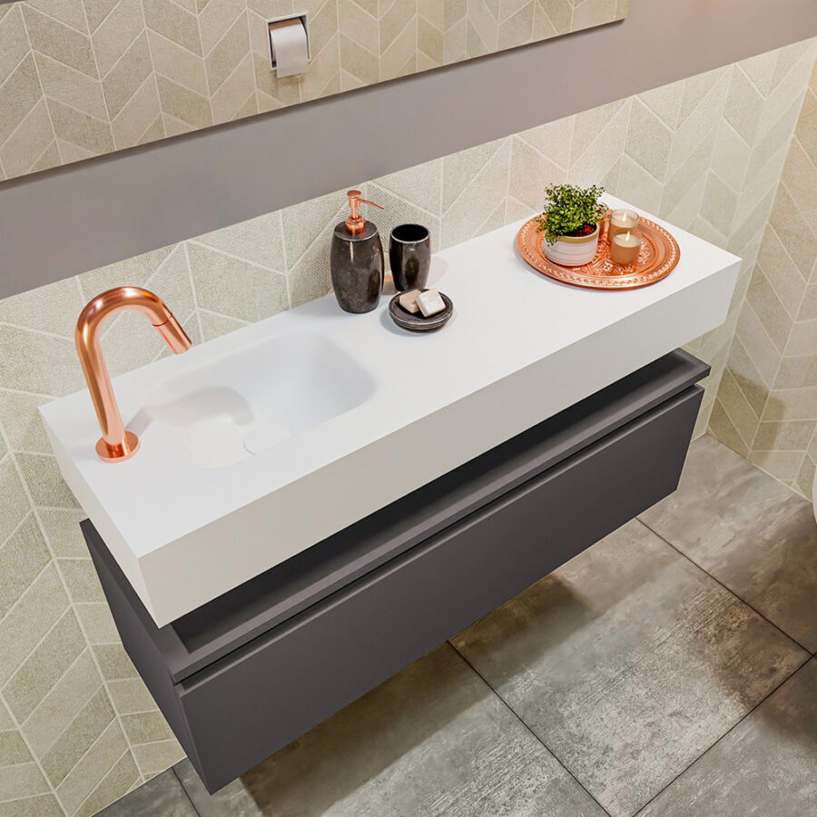MONDIAZ ANDOR 100cm toiletmeubel dark grey. LEX 100cm wastafel talc positie links. Met 1 kraangat - Afbeelding 2