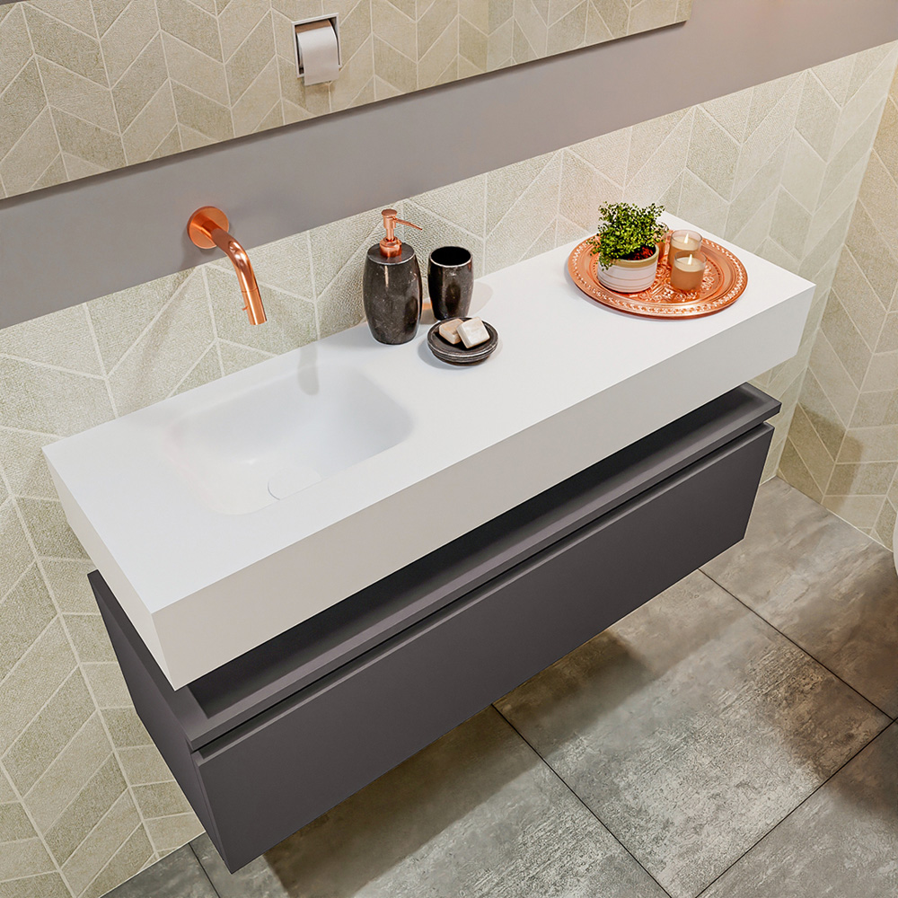 MONDIAZ ANDOR 100cm toiletmeubel dark grey. LEX 100cm wastafel talc positie links. Zonder kraangat - Afbeelding 2
