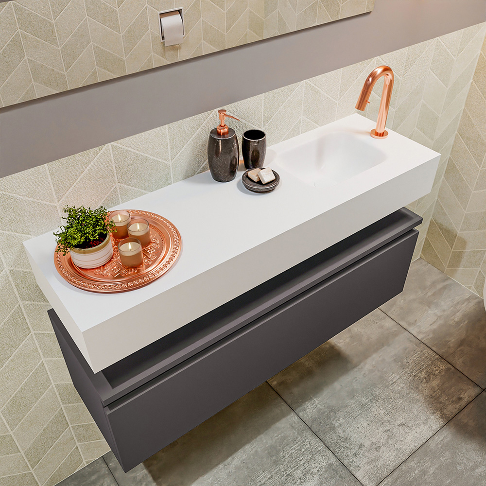 MONDIAZ ANDOR 100cm toiletmeubel dark grey. LEX 100cm wastafel talc positie rechts. Met 1 kraangat - Afbeelding 2