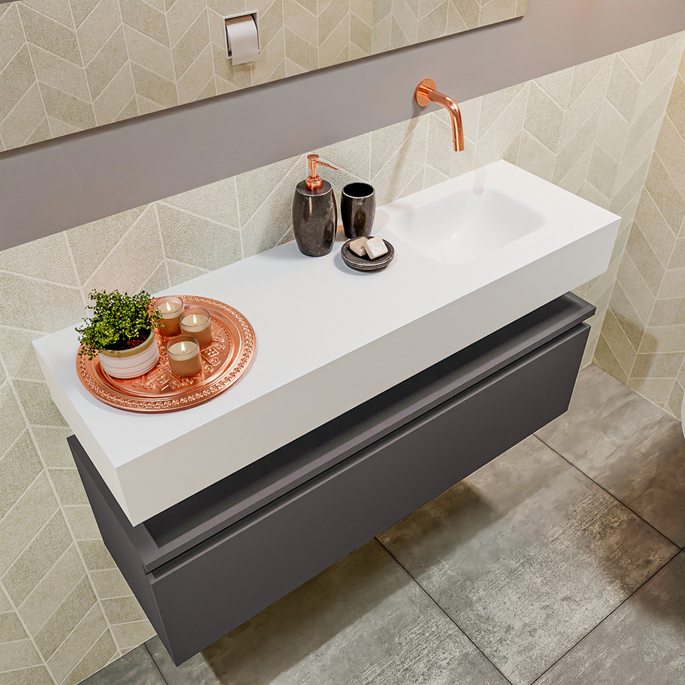MONDIAZ ANDOR 100cm toiletmeubel dark grey. LEX 100cm wastafel talc positie rechts. Zonder kraangat - Afbeelding 2