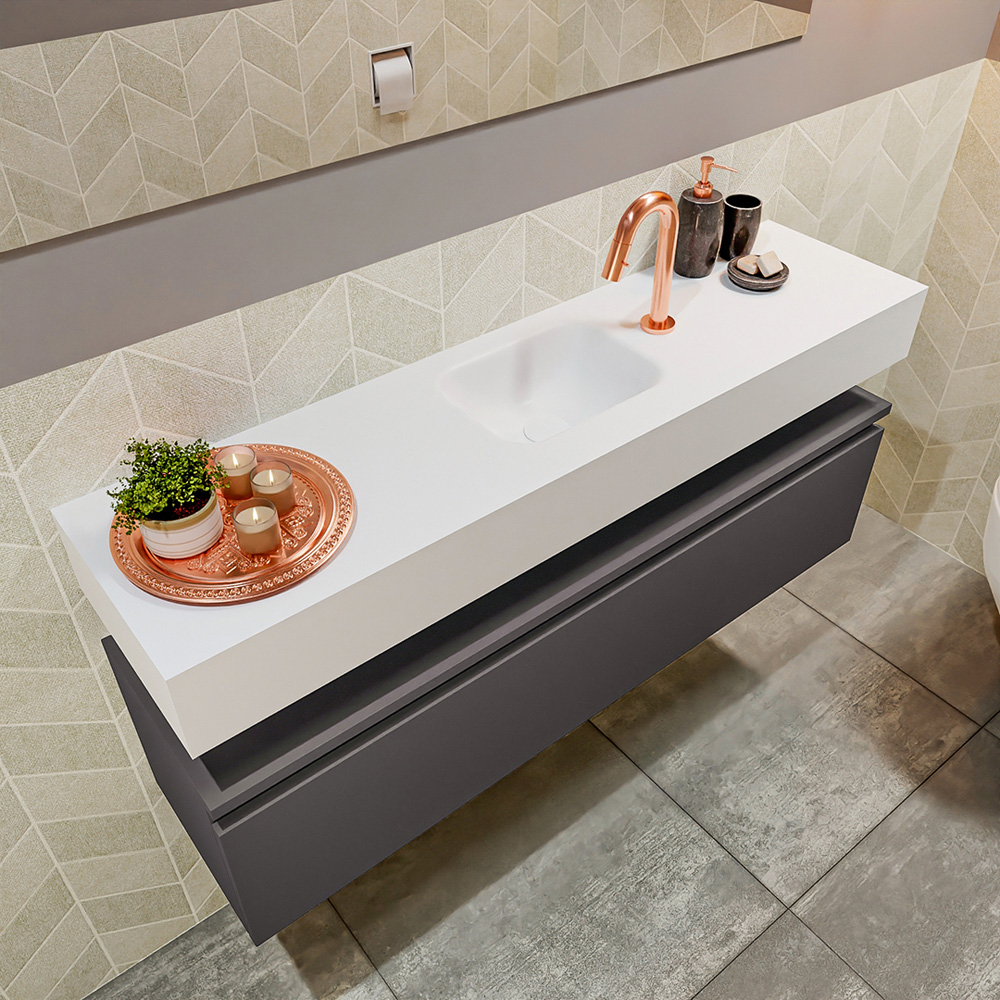 MONDIAZ ANDOR 120cm toiletmeubel dark grey. LEX 120cm wastafel talc positie midden. Met 1 kraangat - Afbeelding 2