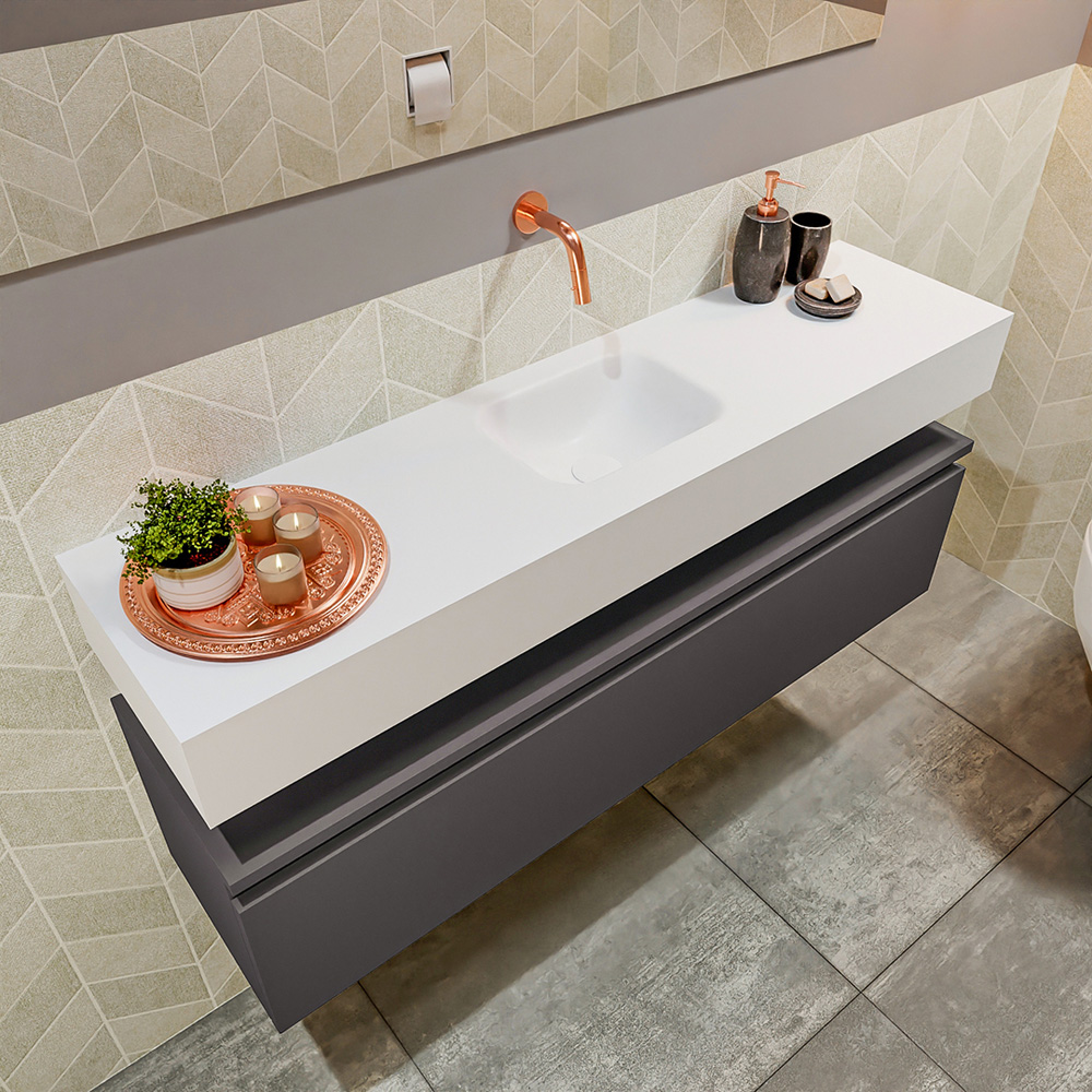 MONDIAZ ANDOR 120cm toiletmeubel dark grey. LEX 120cm wastafel talc positie midden. Zonder kraangat - Afbeelding 2