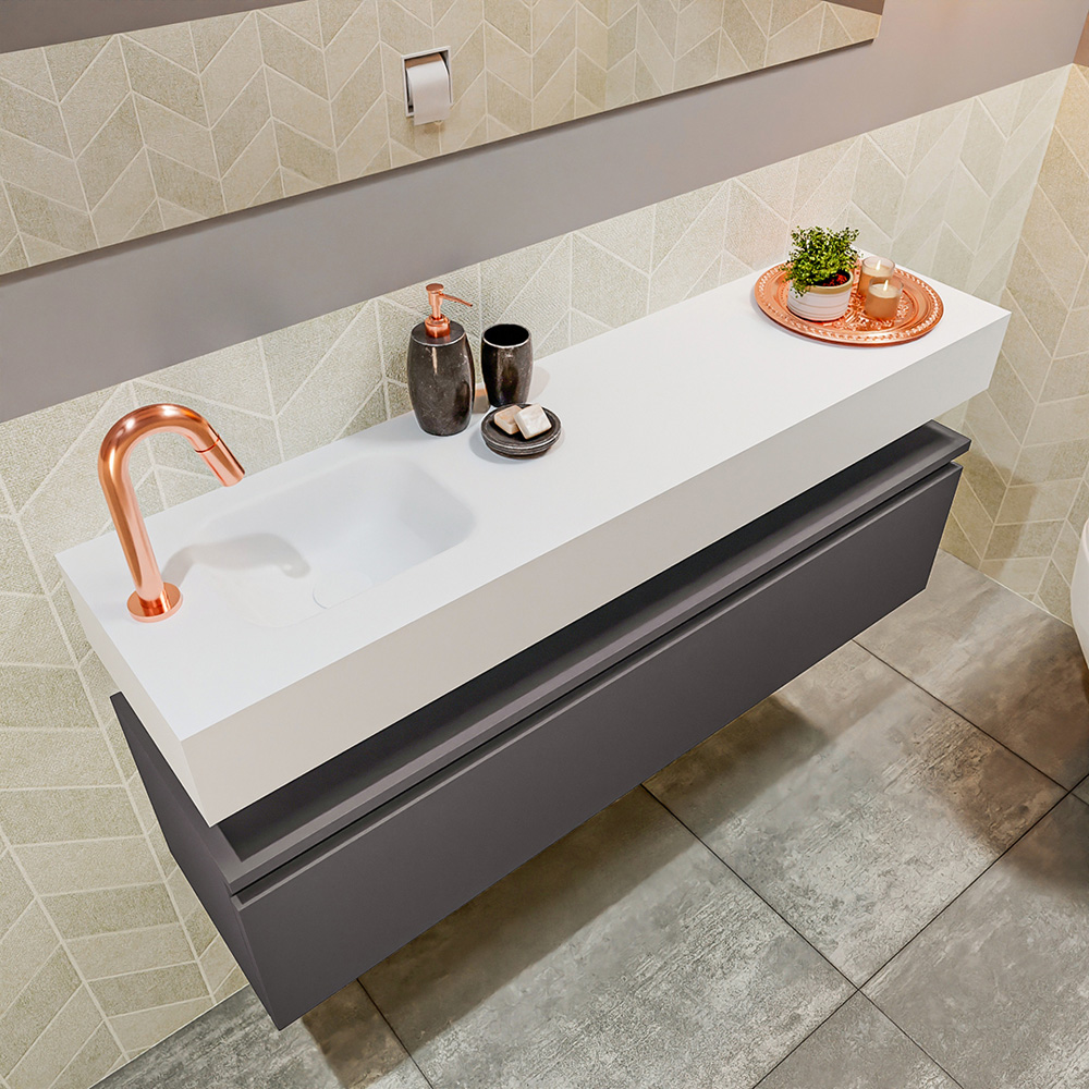 MONDIAZ ANDOR 120cm toiletmeubel dark grey. LEX 120cm wastafel talc positie links. Met 1 kraangat - Afbeelding 2