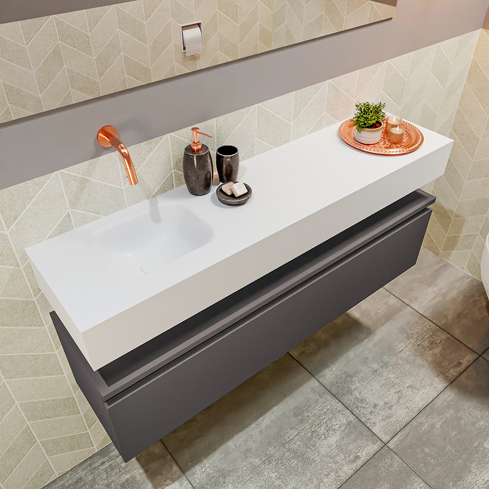 MONDIAZ ANDOR 120cm toiletmeubel dark grey. LEX 120cm wastafel talc positie links. Zonder kraangat - Afbeelding 2