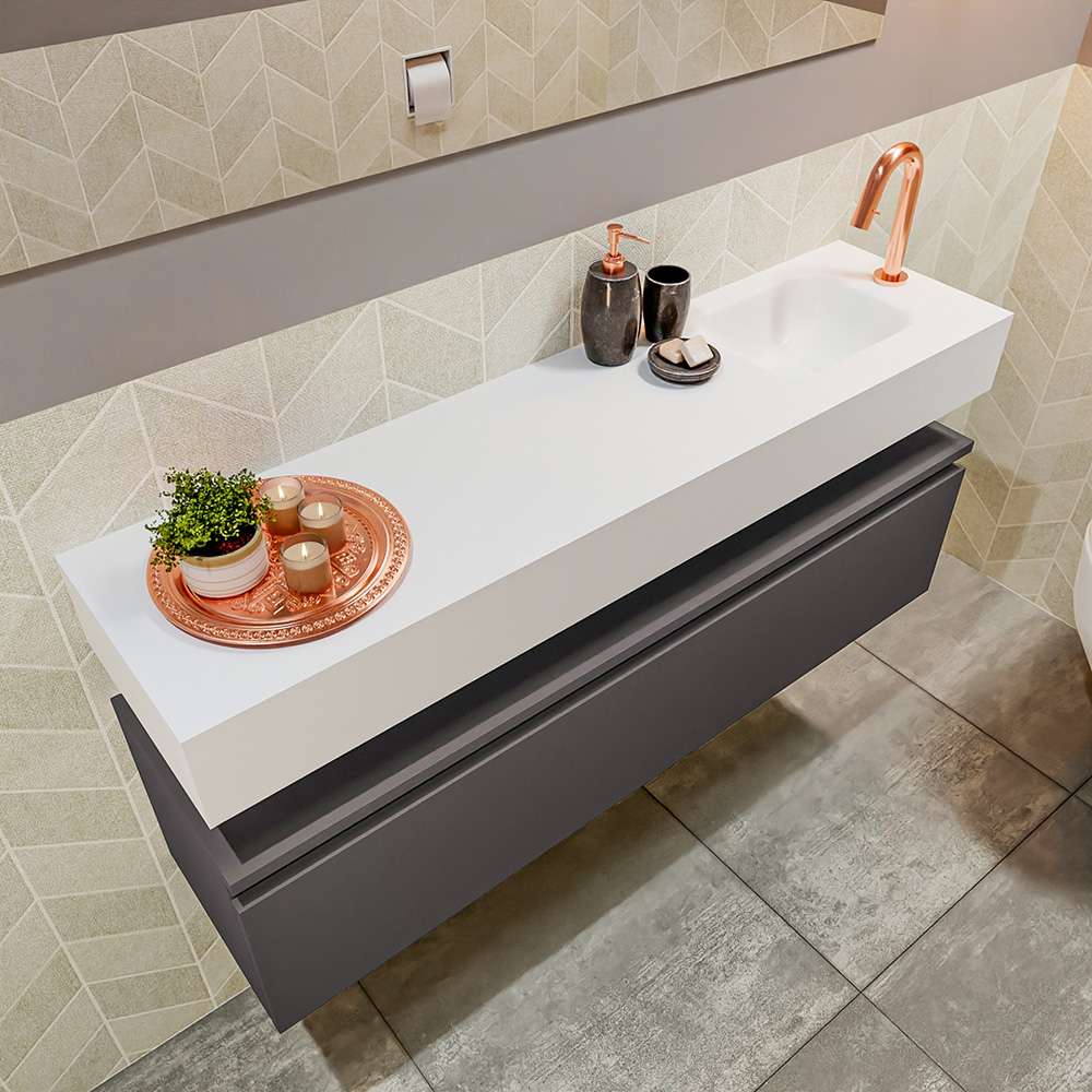 MONDIAZ ANDOR 120cm toiletmeubel dark grey. LEX 120cm wastafel talc positie rechts. Met 1 kraangat - Afbeelding 2