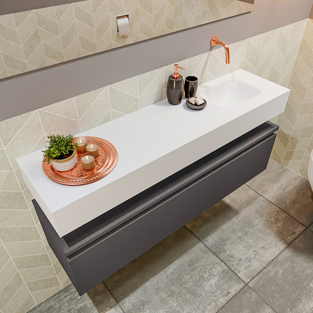 MONDIAZ ANDOR 120cm toiletmeubel dark grey. LEX 120cm wastafel talc positie rechts. Zonder kraangat - Afbeelding 2