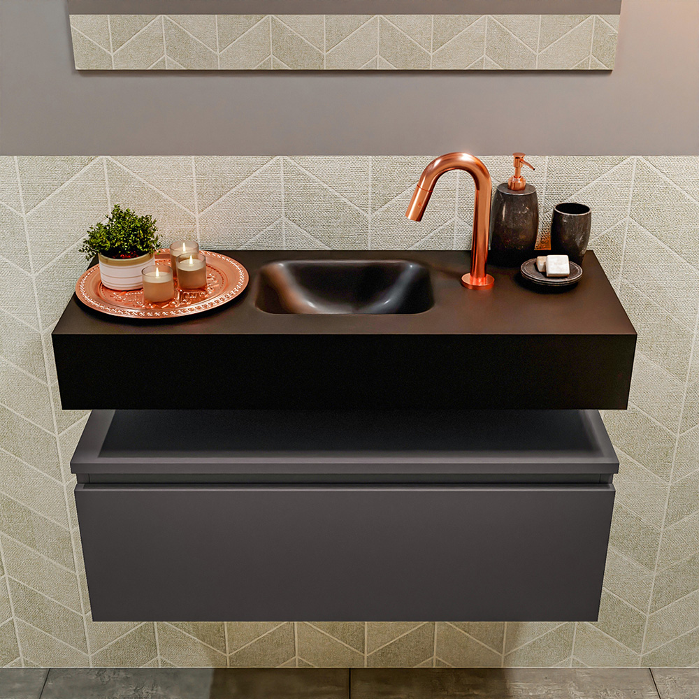 MONDIAZ ANDOR 80cm toiletmeubel dark grey. LEX 80cm wastafel urban positie midden. Met 1 kraangat - Afbeelding 3