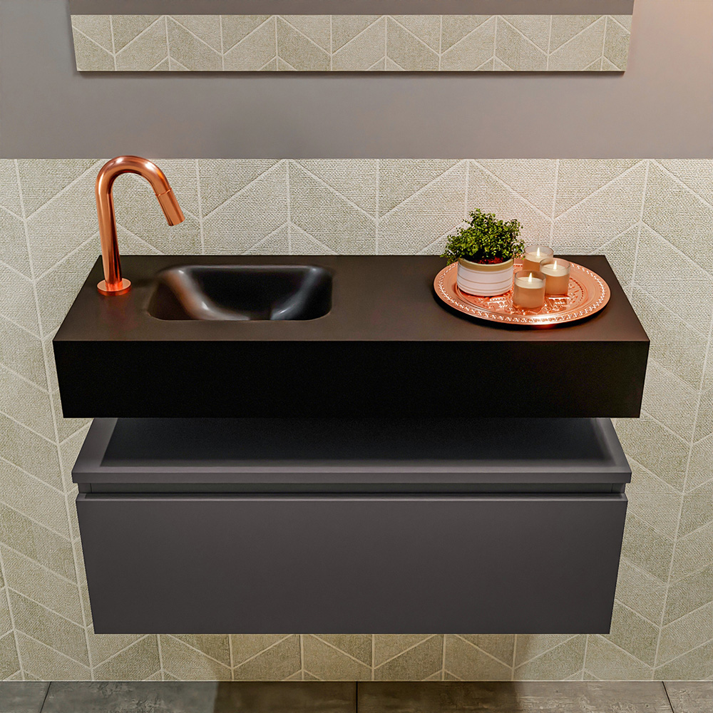 MONDIAZ ANDOR 80cm toiletmeubel dark grey. LEX 80cm wastafel urban positie links. Met 1 kraangat - Afbeelding 3