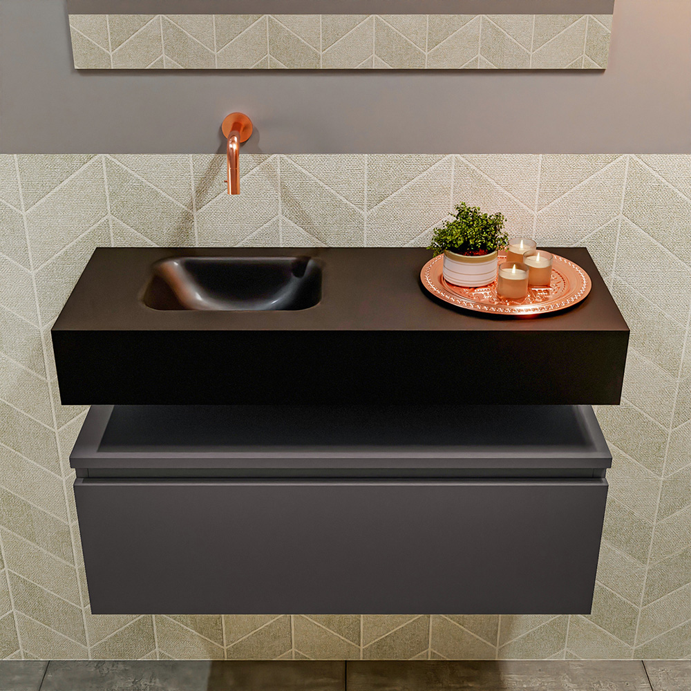 MONDIAZ ANDOR 80cm toiletmeubel dark grey. LEX 80cm wastafel urban positie links. Zonder kraangat - Afbeelding 3