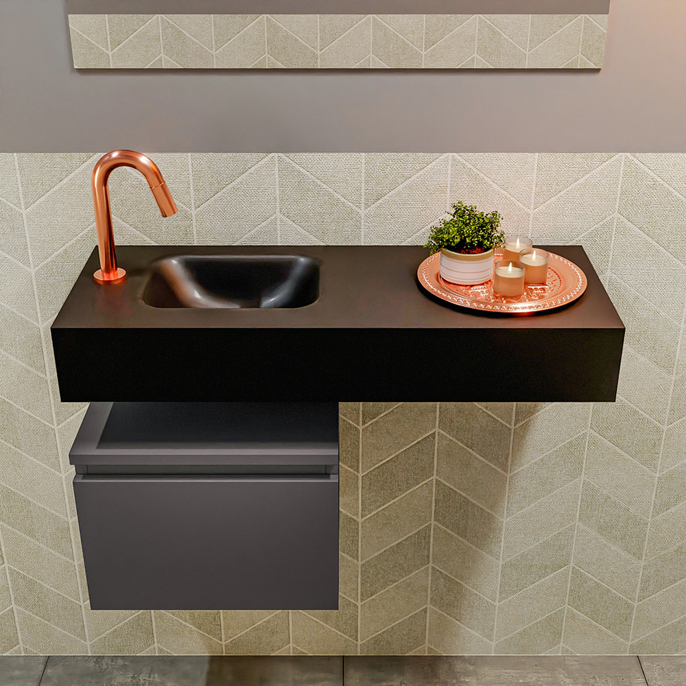 MONDIAZ ANDOR 40cm toiletmeubel dark grey. LEX 80cm wastafel urban positie links. Met 1 kraangat - Afbeelding 3