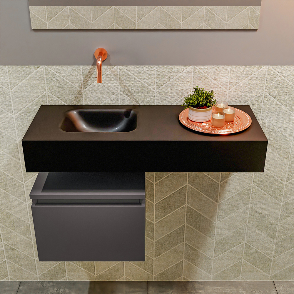 MONDIAZ ANDOR 40cm toiletmeubel dark grey. LEX 80cm wastafel urban positie links. Zonder kraangat - Afbeelding 3