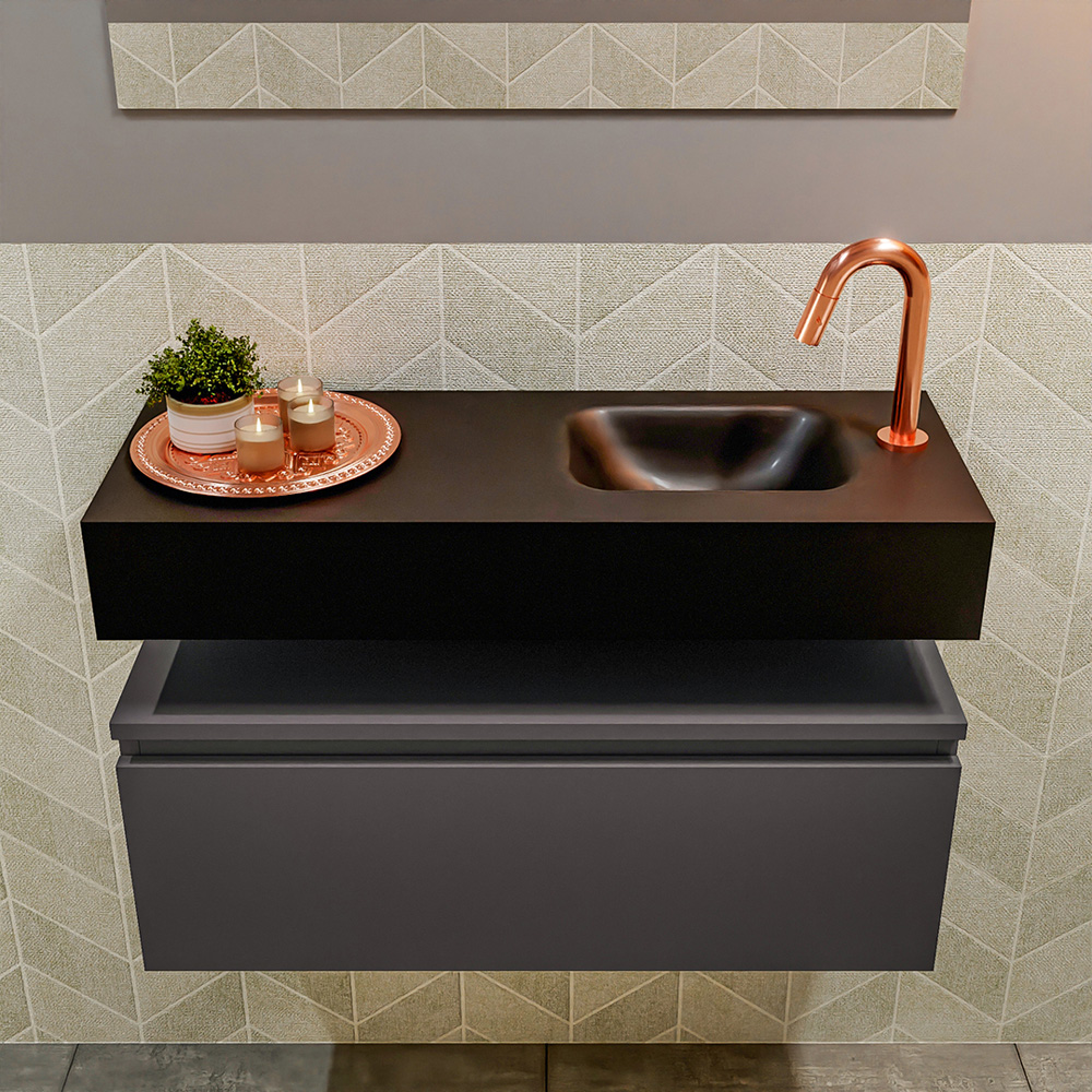 MONDIAZ ANDOR 80cm toiletmeubel dark grey. LEX 80cm wastafel urban positie rechts. Met 1 kraangat - Afbeelding 3