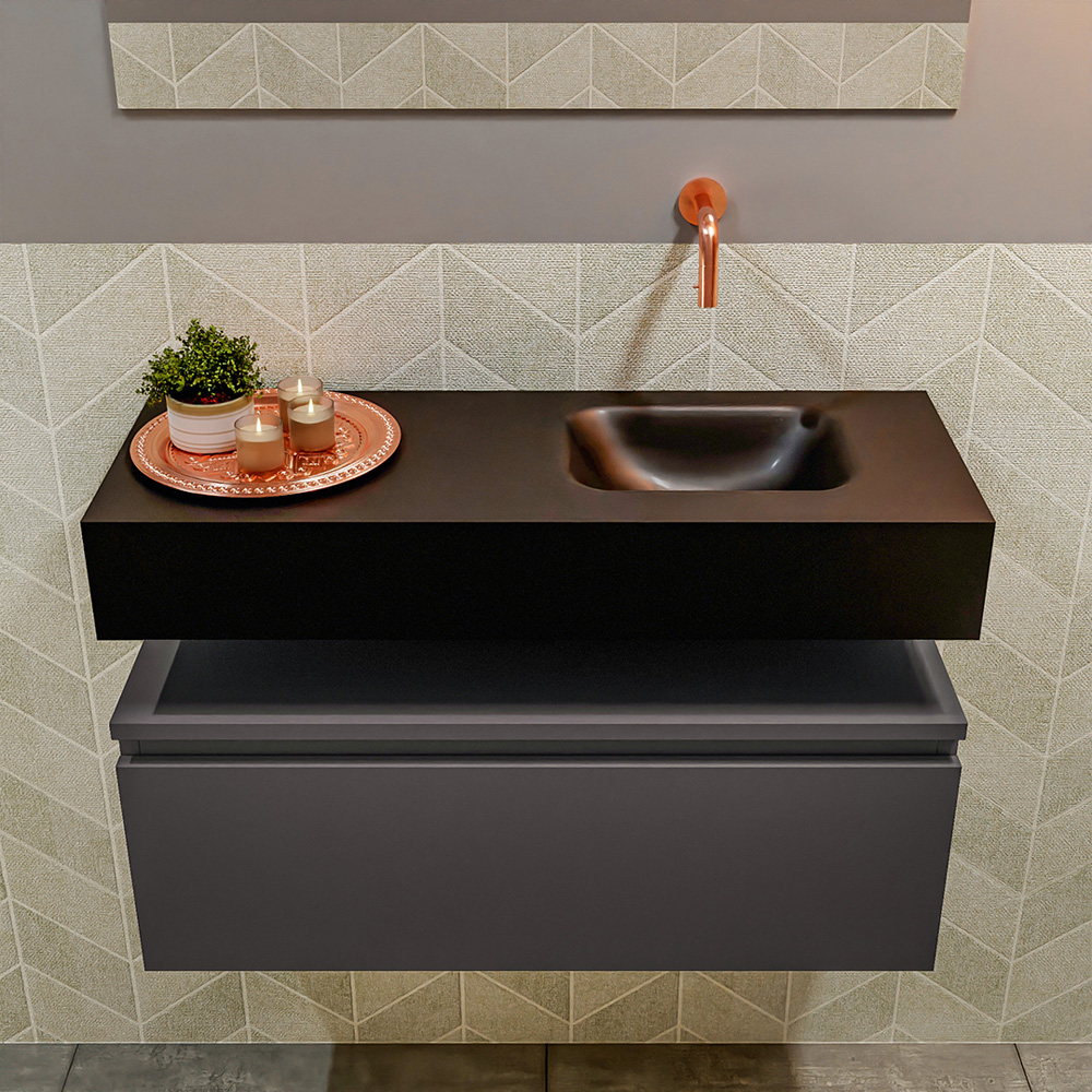 MONDIAZ ANDOR 80cm toiletmeubel dark grey. LEX 80cm wastafel urban positie rechts. Zonder kraangat - Afbeelding 3