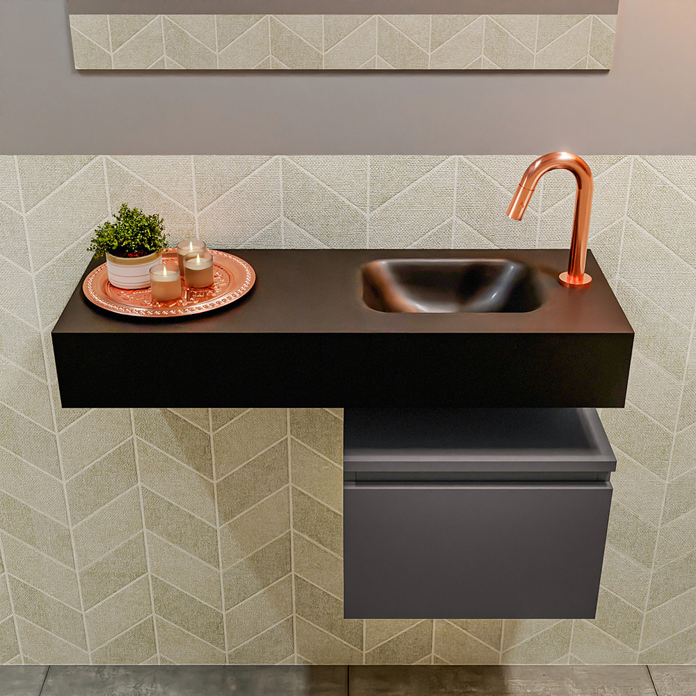 MONDIAZ ANDOR 40cm toiletmeubel dark grey. LEX 80cm wastafel urban positie rechts. Met 1 kraangat - Afbeelding 3