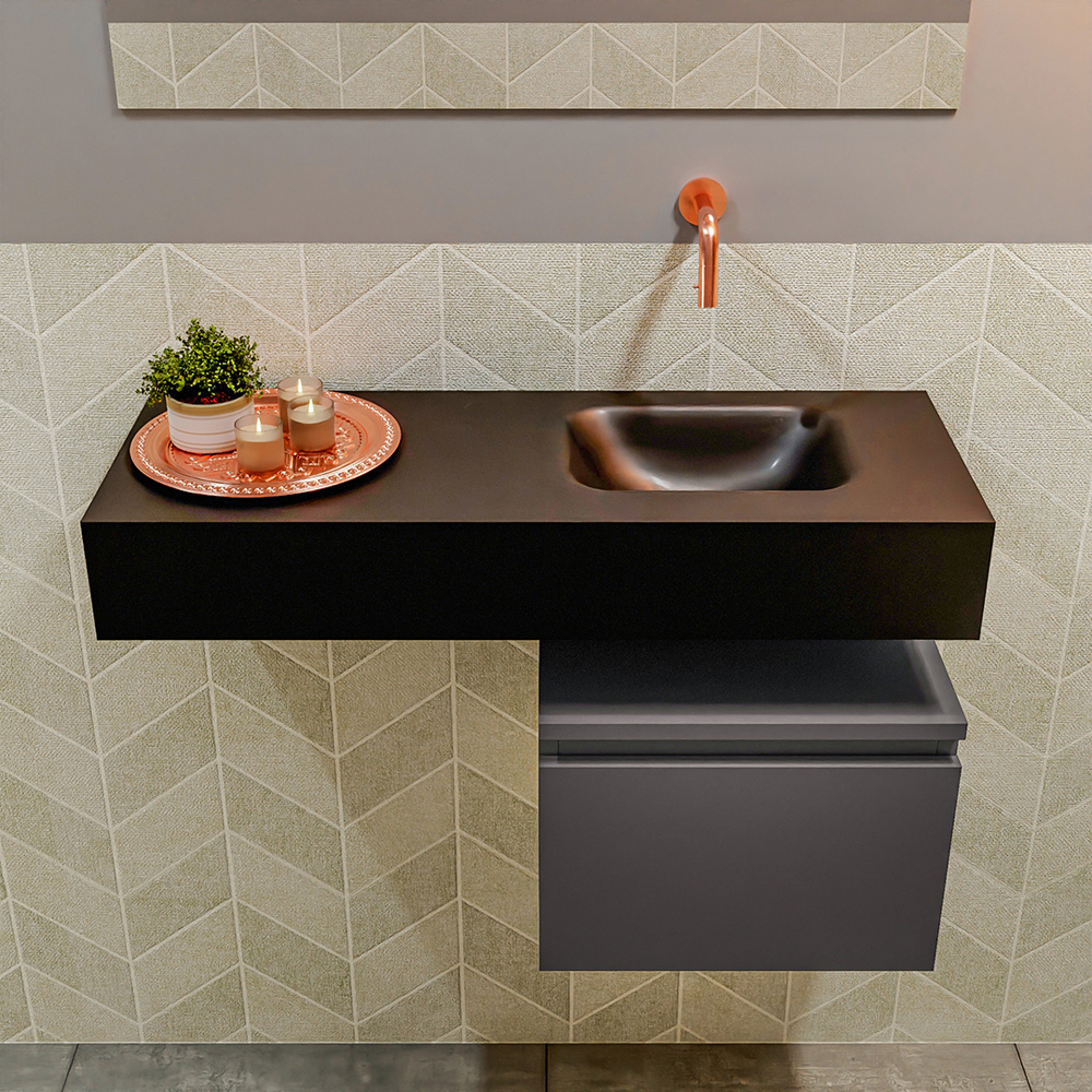 MONDIAZ ANDOR 40cm toiletmeubel dark grey. LEX 80cm wastafel urban positie rechts. Zonder kraangat - Afbeelding 3