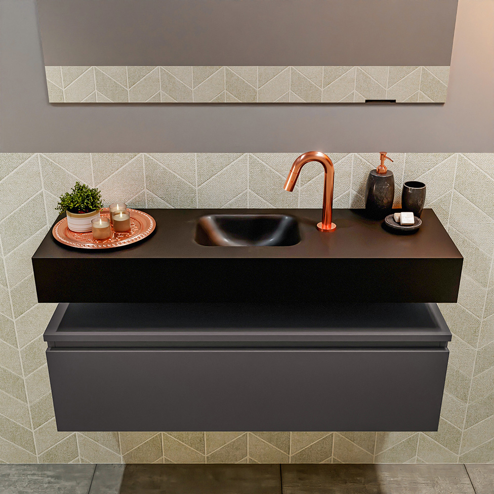 MONDIAZ ANDOR 100cm toiletmeubel dark grey. LEX 100cm wastafel urban positie midden. Met 1 kraangat - Afbeelding 3