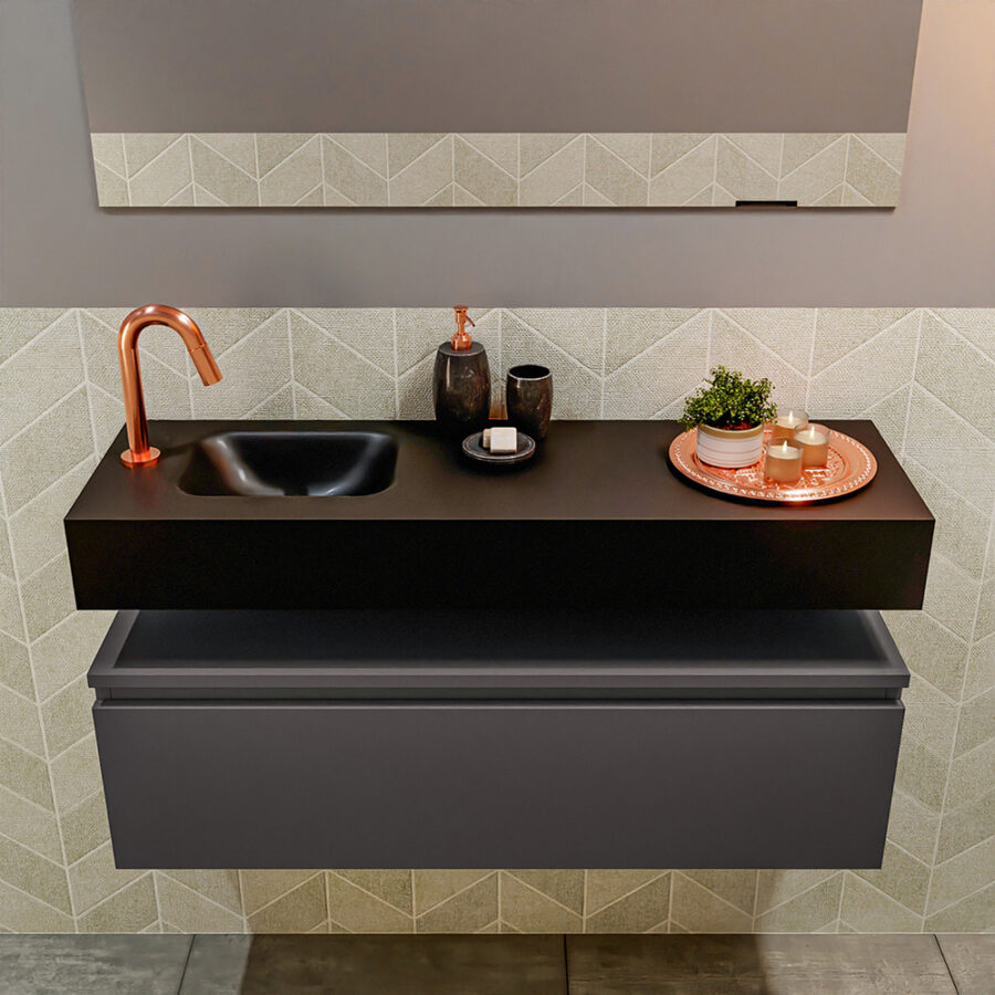 MONDIAZ ANDOR 100cm toiletmeubel dark grey. LEX 100cm wastafel urban positie links. Met 1 kraangat - Afbeelding 3