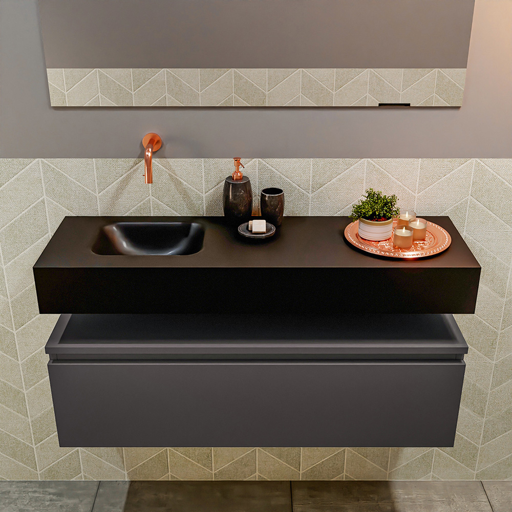 MONDIAZ ANDOR 100cm toiletmeubel dark grey. LEX 100cm wastafel urban positie links. Zonder kraangat - Afbeelding 3