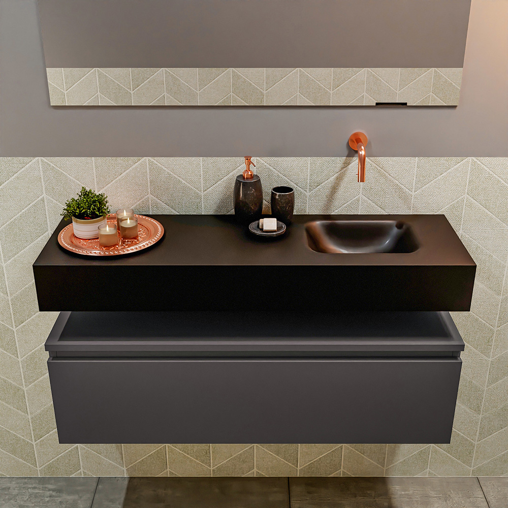 MONDIAZ ANDOR 100cm toiletmeubel dark grey. LEX 100cm wastafel urban positie rechts. Zonder kraangat - Afbeelding 3