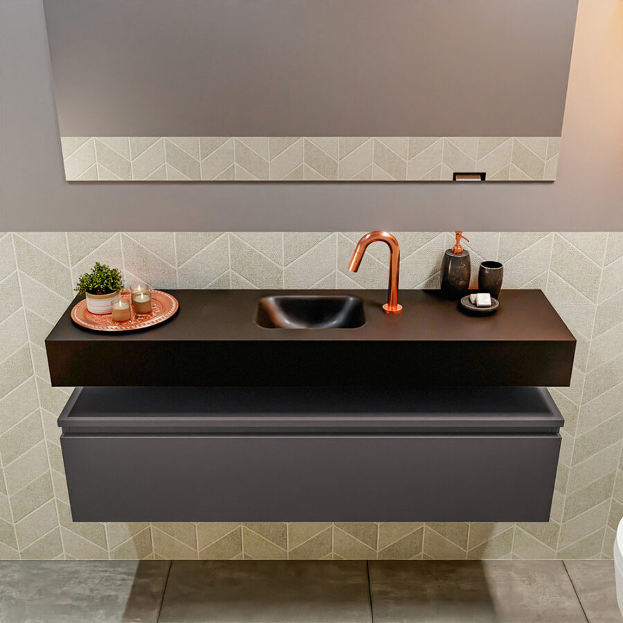 MONDIAZ ANDOR 120cm toiletmeubel dark grey. LEX 120cm wastafel urban positie midden. Met 1 kraangat - Afbeelding 3