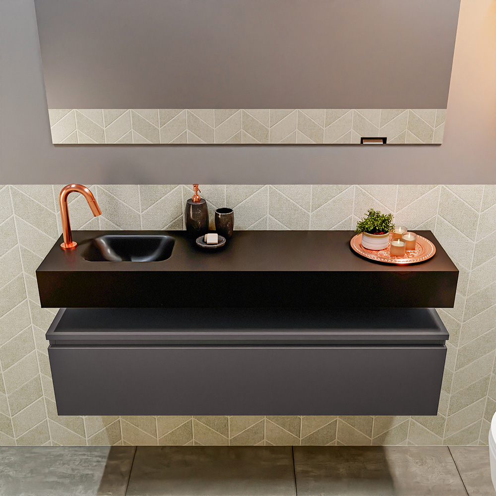 MONDIAZ ANDOR 120cm toiletmeubel dark grey. LEX 120cm wastafel urban positie links. Met 1 kraangat - Afbeelding 3