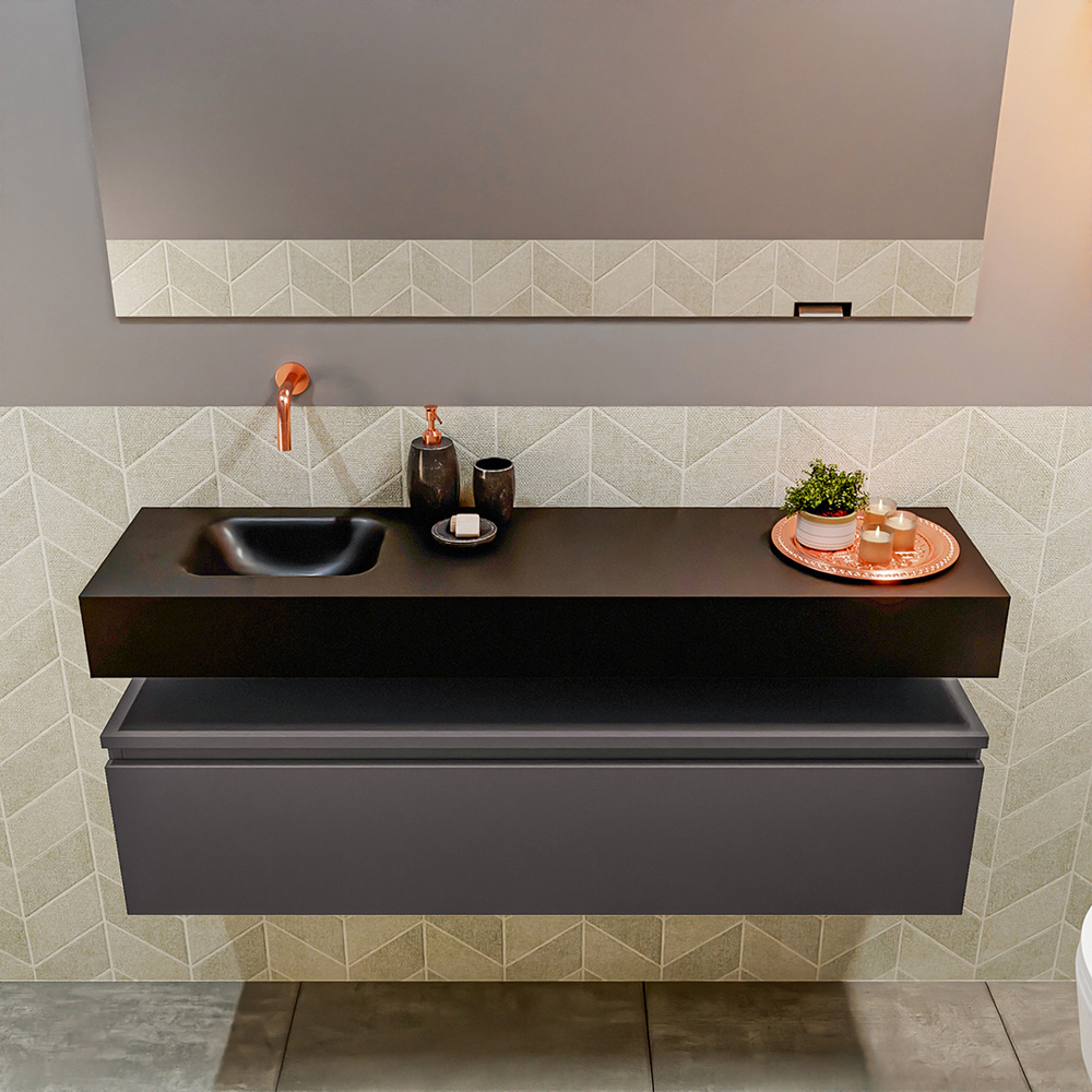 MONDIAZ ANDOR 120cm toiletmeubel dark grey. LEX 120cm wastafel urban positie links. Zonder kraangat - Afbeelding 3
