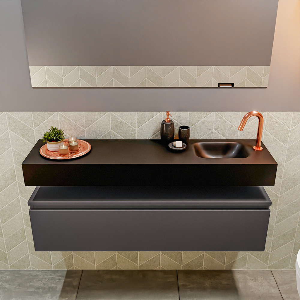 MONDIAZ ANDOR 120cm toiletmeubel dark grey. LEX 120cm wastafel urban positie rechts. Met 1 kraangat - Afbeelding 3