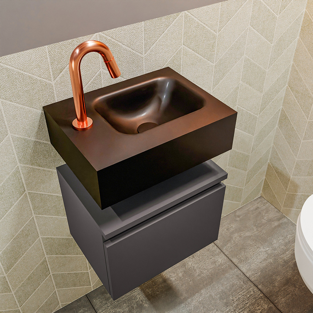 MONDIAZ ANDOR 40cm toiletmeubel dark grey. LEX 40cm wastafel urban positie rechts. Met 1 kraangat - Afbeelding 2