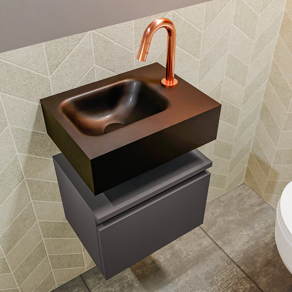 MONDIAZ ANDOR 40cm toiletmeubel dark grey. LEX 40cm wastafel urban positie links. Met 1 kraangat - Afbeelding 2